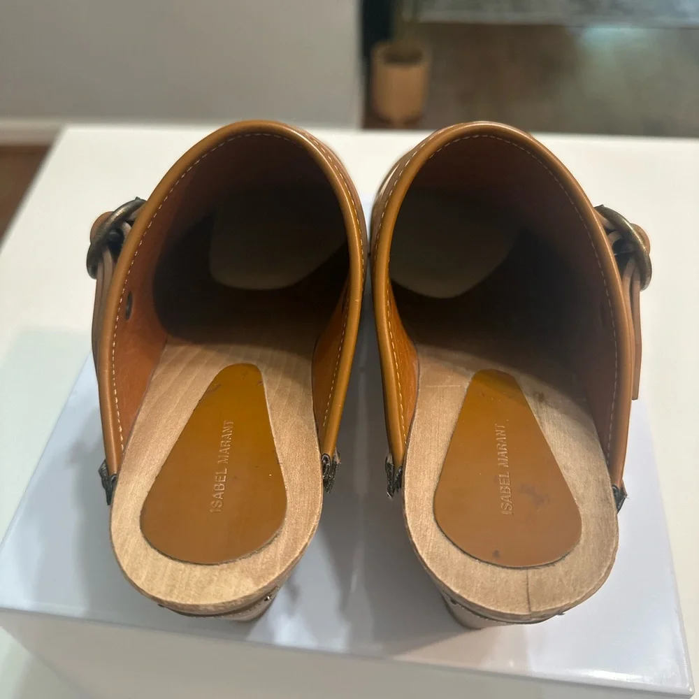 Isabel Marant Étoile Brown Leather Studded Wooden Clogs – Size 39 (US 8.5–9) - Picture 7 of 10